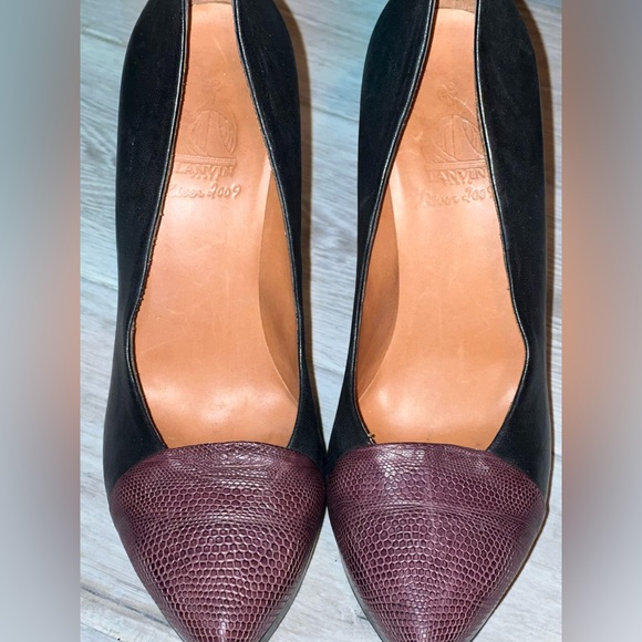 LANVIN black (snakeskin toe) & maroon leather pumps a/ mirrored-inner heel.Sz 40 - Picture 11 of 11